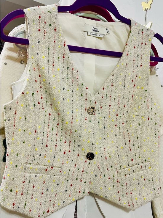 Tops - Love Bonito Cream Tweed V-Neck Vest with Colorful Speckles
